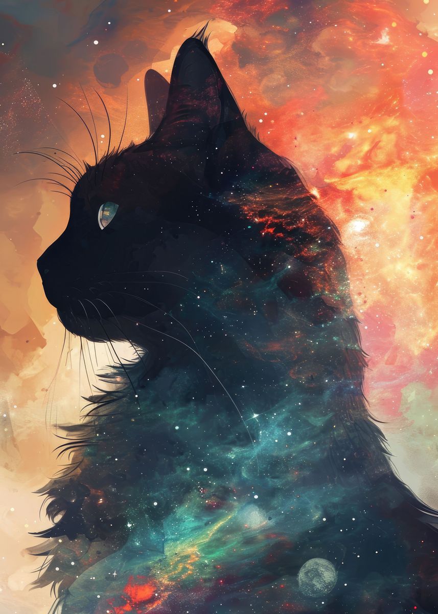 'Cosmic Cat Silhouette' Poster, picture, metal print, paint by Senja ...