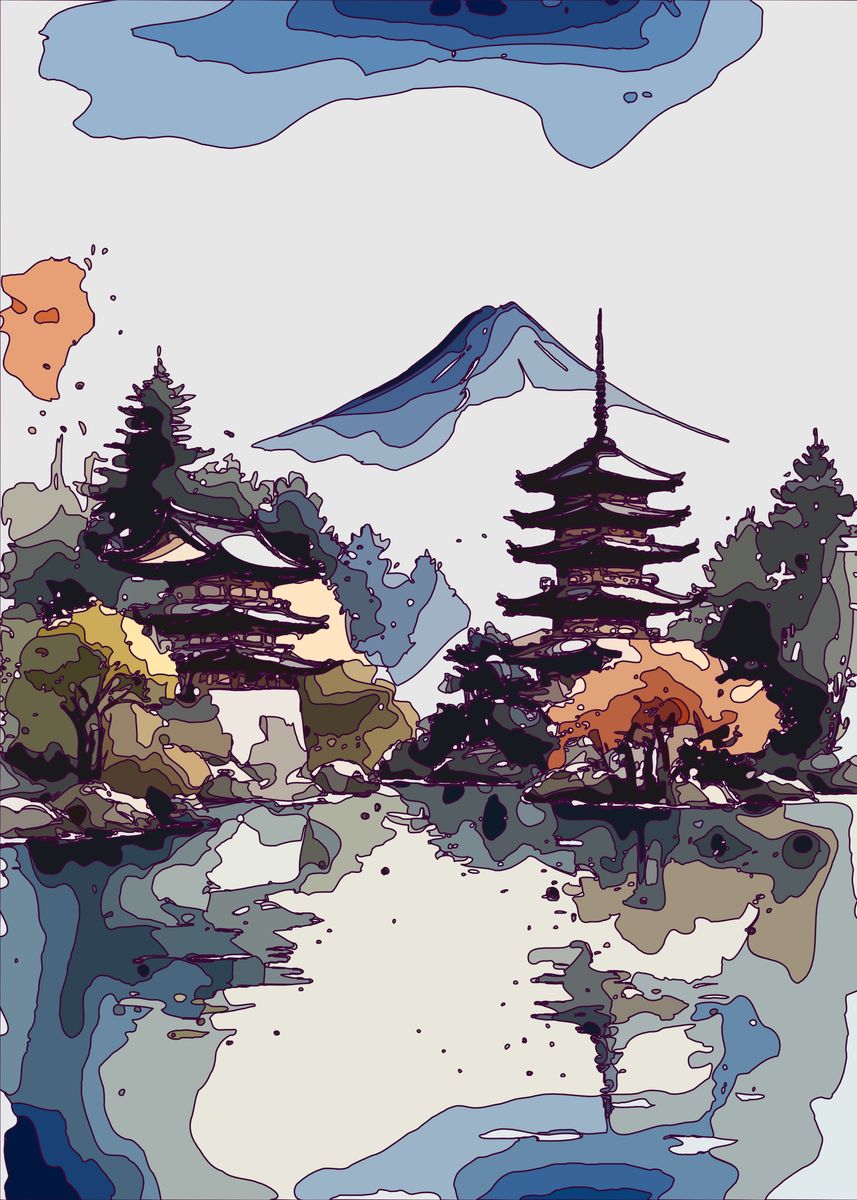 'Japanese Landscape 5' Poster, picture, metal print, paint by 1x Merch ...