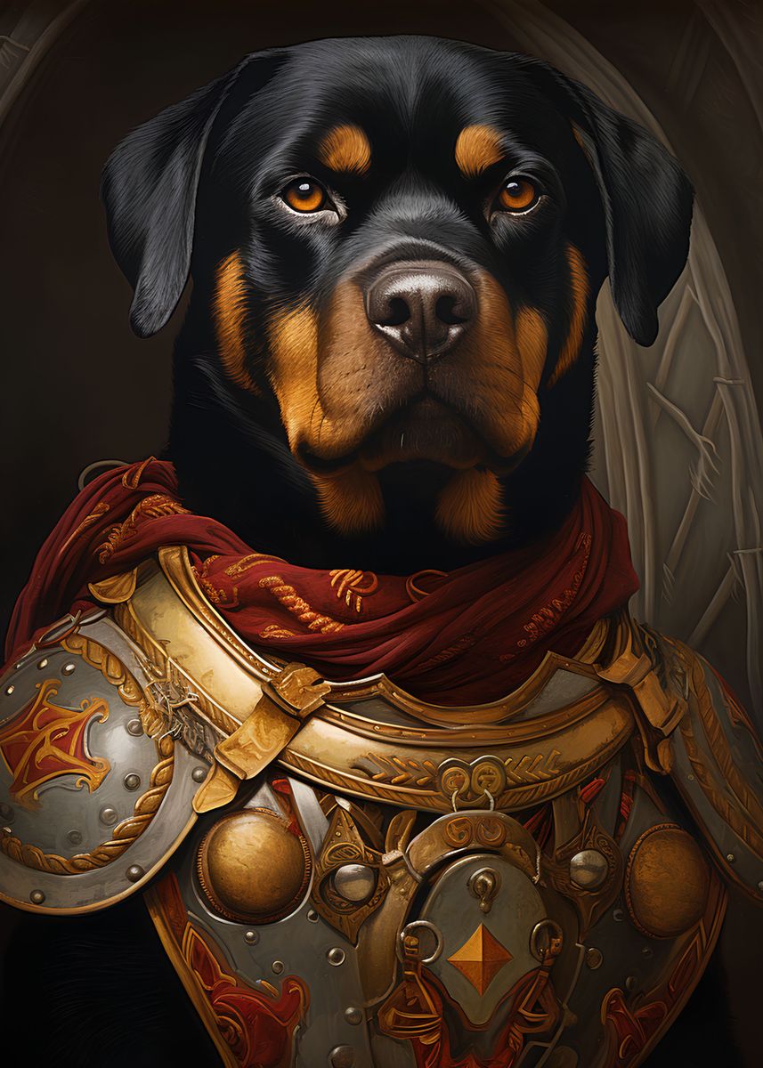 'Rottweiler dog warrior' Poster, picture, metal print, paint by ...