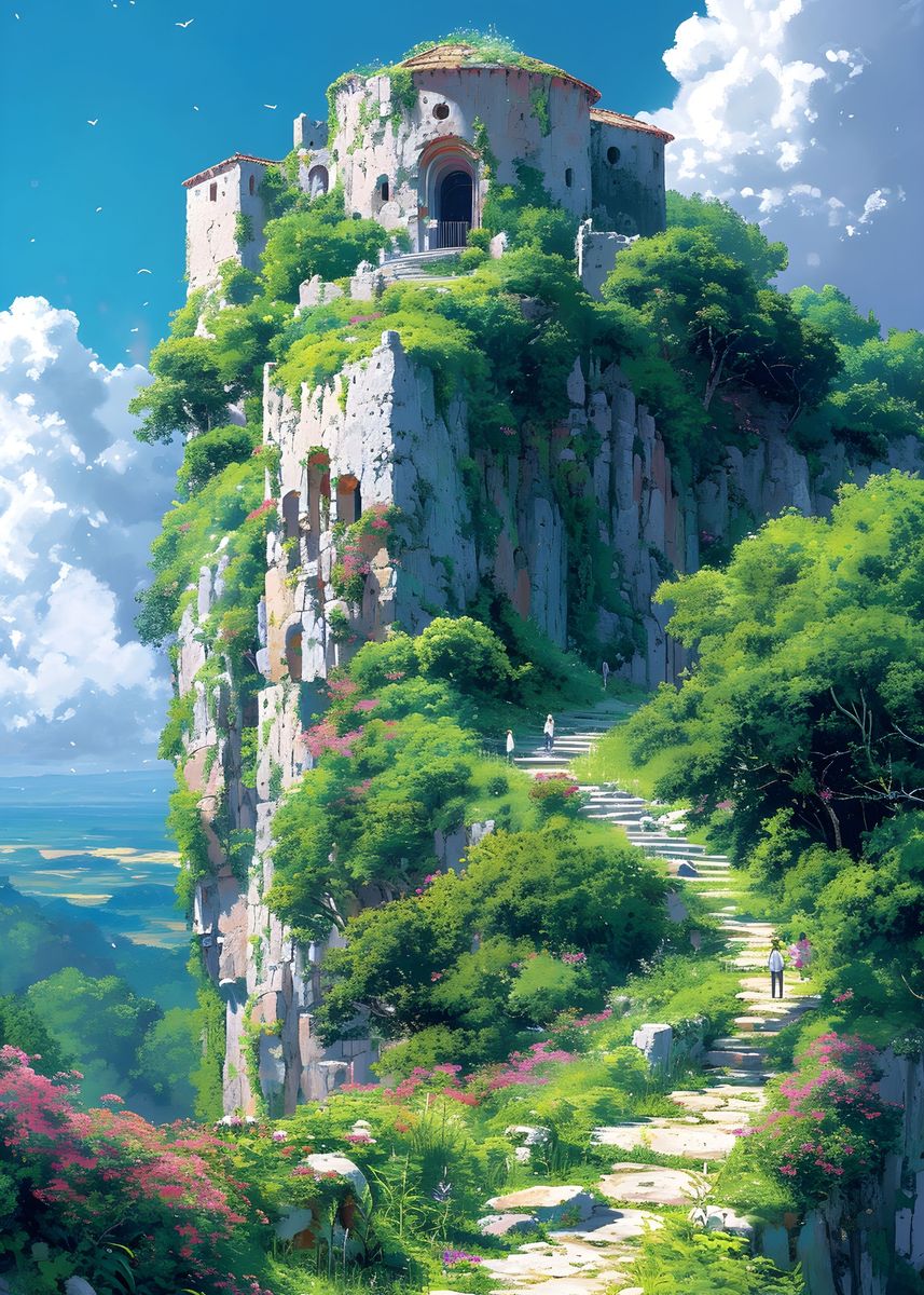 'Landscape in Ghibli style' Poster, picture, metal print, paint by ...