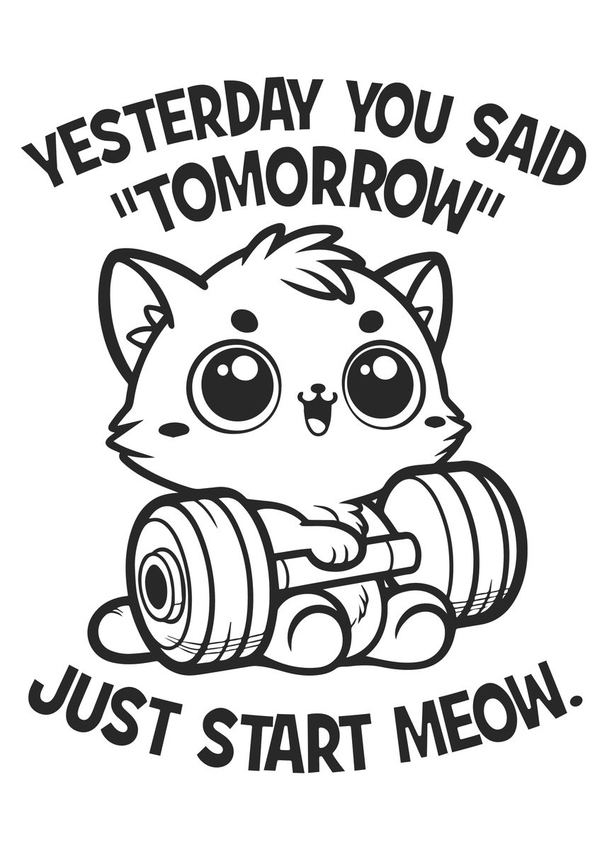 'Start Meow Funny Gym Cat' Poster, picture, metal print, paint by CHAN ...