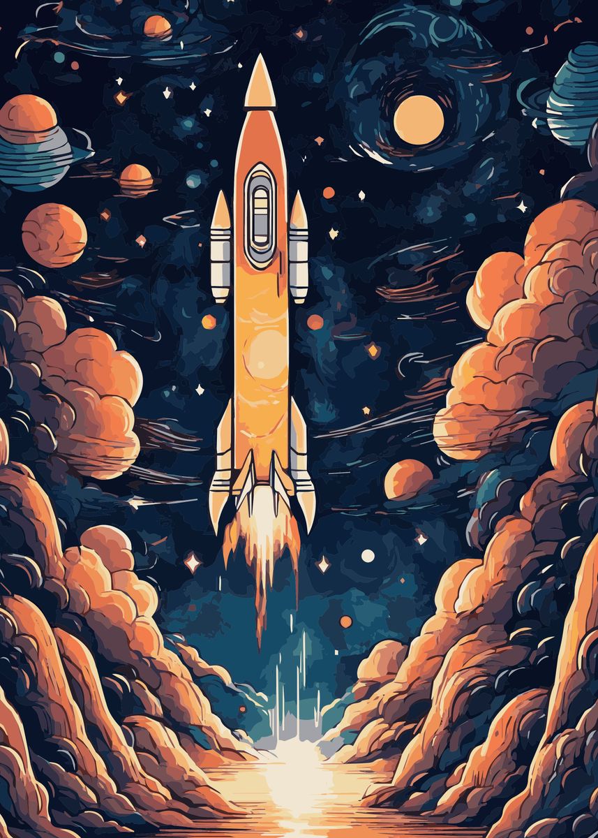 'Rocket Launch Fantasy 8' Poster, picture, metal print, paint by ...