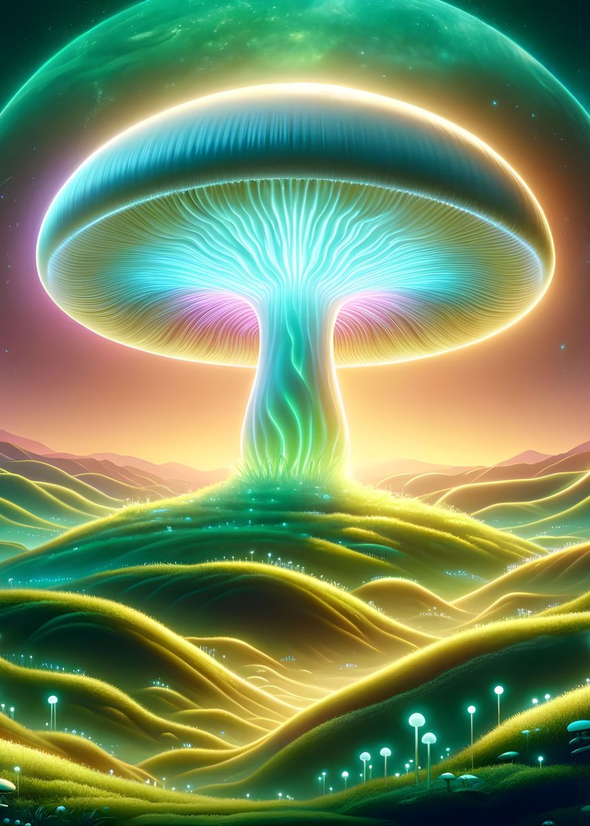 'Alien Mushroom Landscape' Poster, picture, metal print, paint by ...