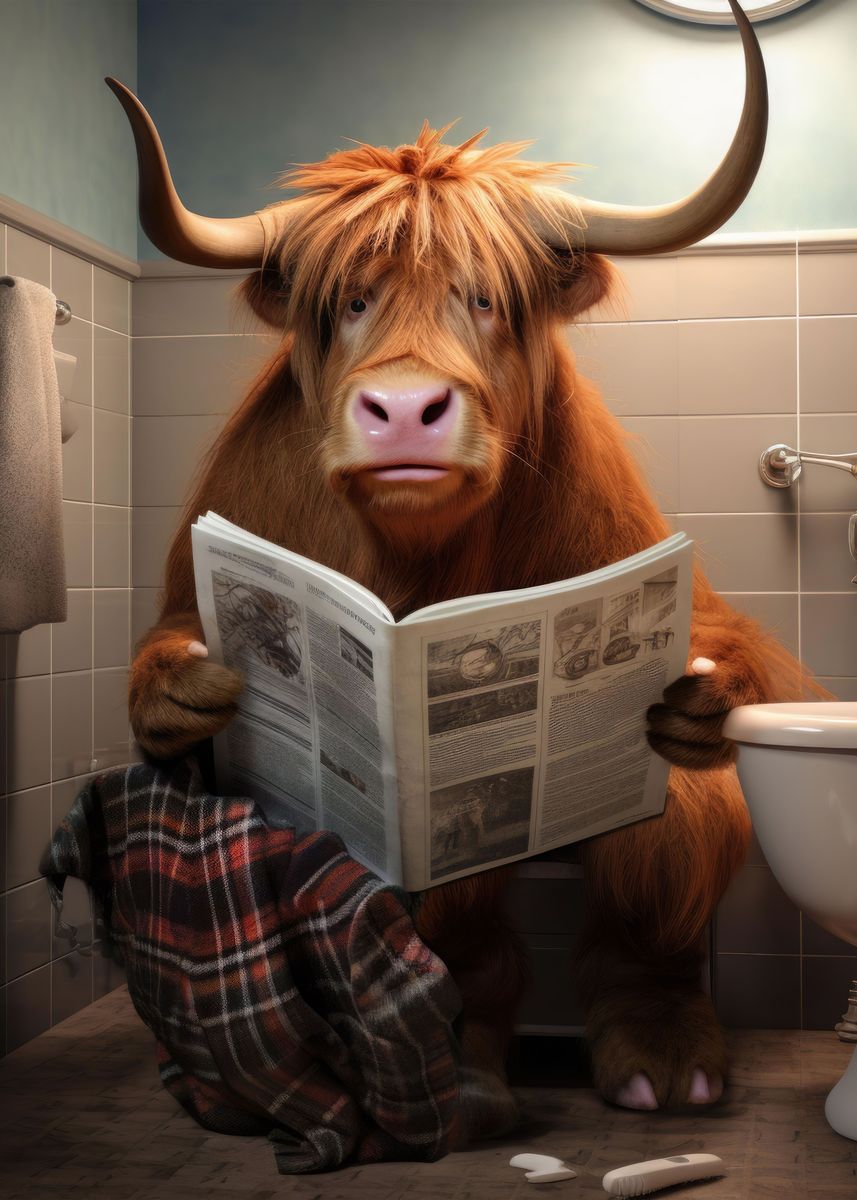 'Highland Cow Toilet' Poster, picture, metal print, paint by Candy ...