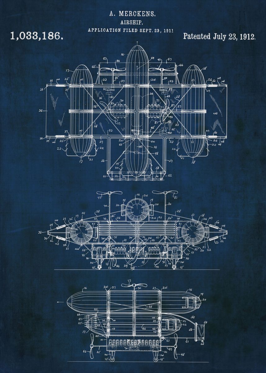 'Airship 1912 Patent' Poster, picture, metal print, paint by Johnson ...