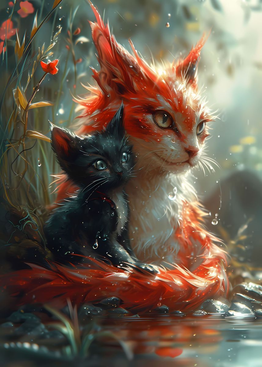 'Fantasy Kitten Dragon Cat' Poster, picture, metal print, paint by ...
