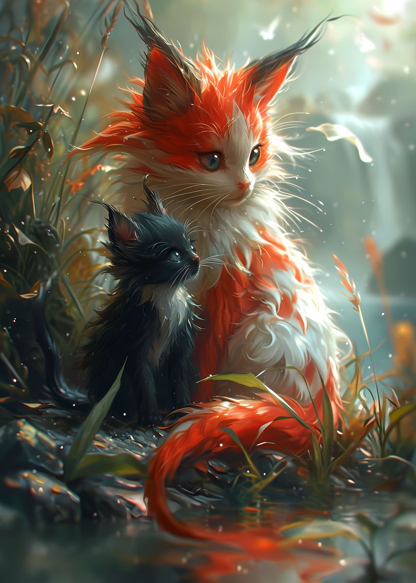 'Fantasy Kitten Dragon Cat' Poster, picture, metal print, paint by ...