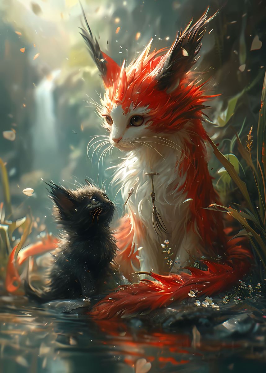 'Fantasy Kitten Dragon Cat' Poster, picture, metal print, paint by ...