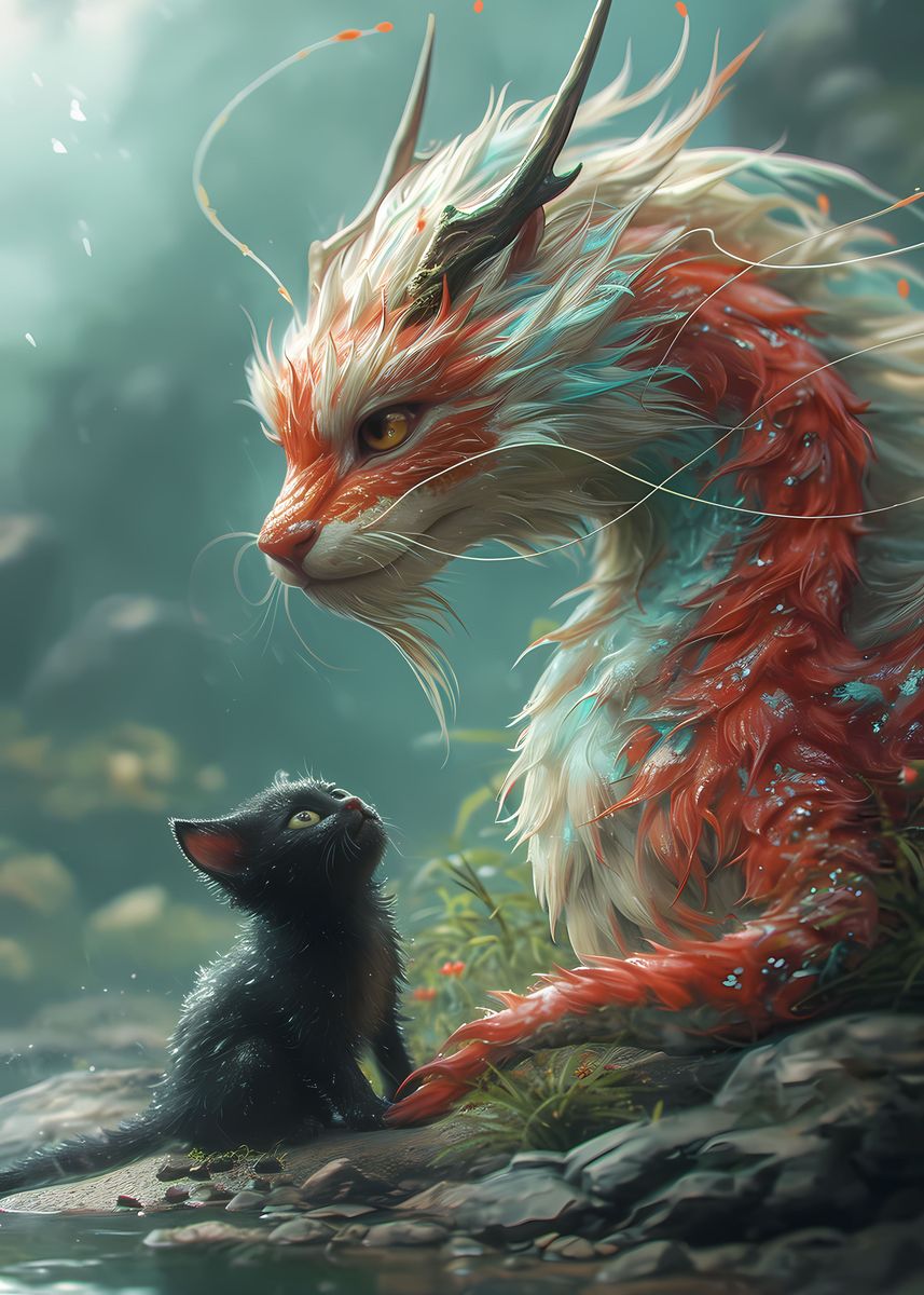 'Fantasy Kitten Dragon Cat' Poster, picture, metal print, paint by ...