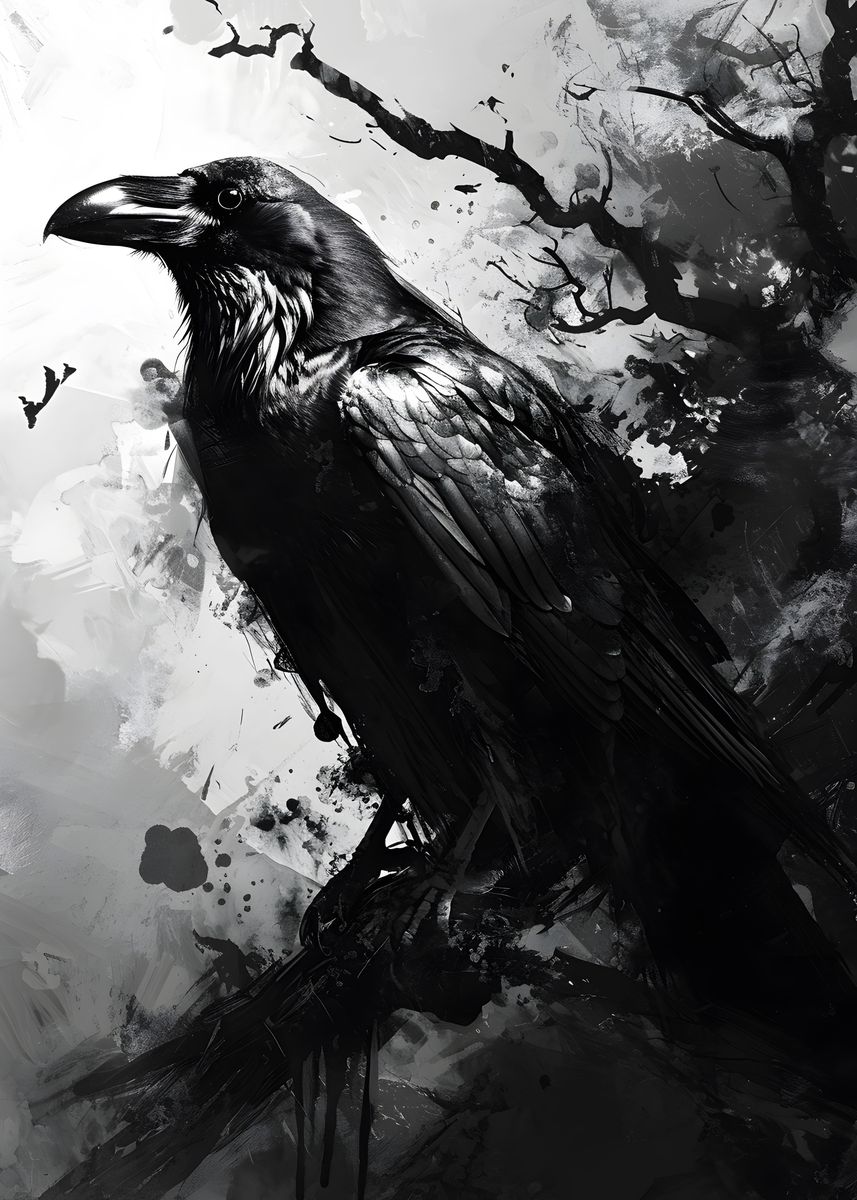 'The Raven Monochromatic' Poster, picture, metal print, paint by ...