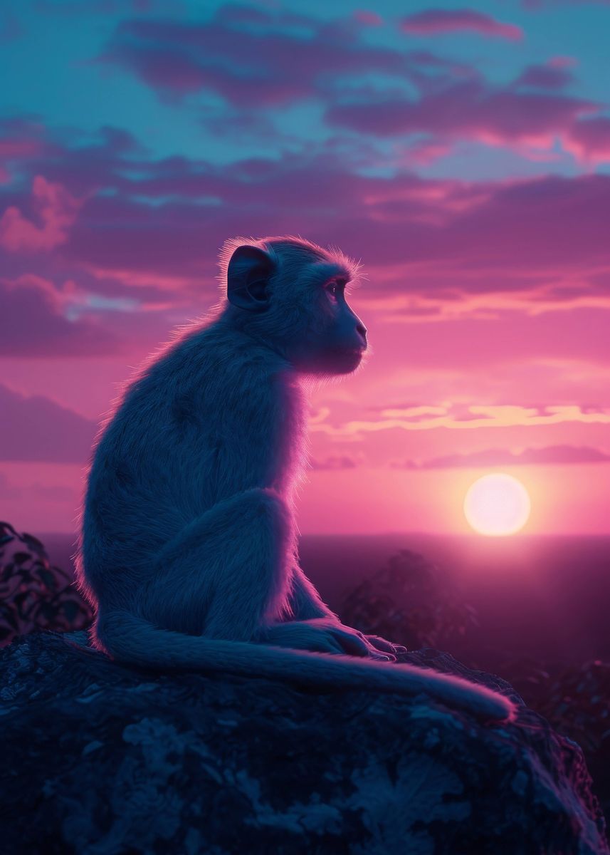'Monkey Aesthetic Sunset' Poster, picture, metal print, paint by Adam ...