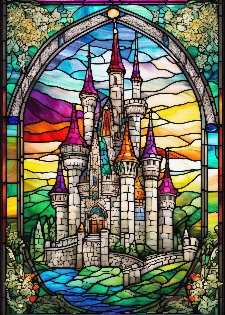 'Stained Glass Castles ' Poster, picture, metal print, paint by FrolicswithDogs | Displate
