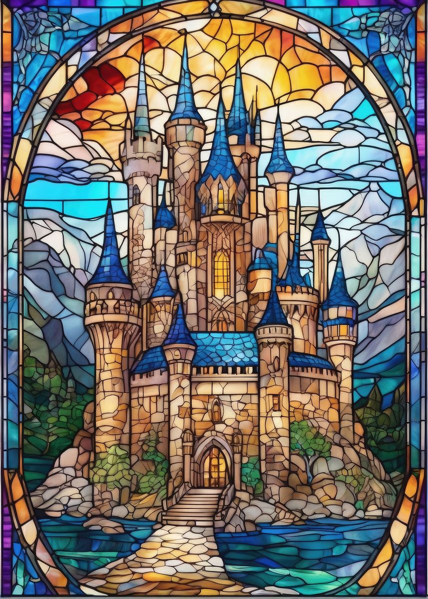 'Stained Glass Castles' Poster, picture, metal print, paint by FrolicswithDogs | Displate