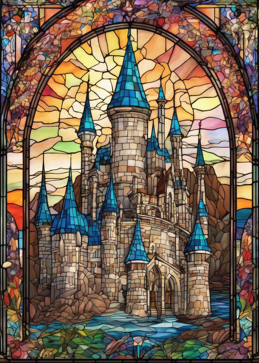 'Stained Glass Castles' Poster, picture, metal print, paint by FrolicswithDogs | Displate