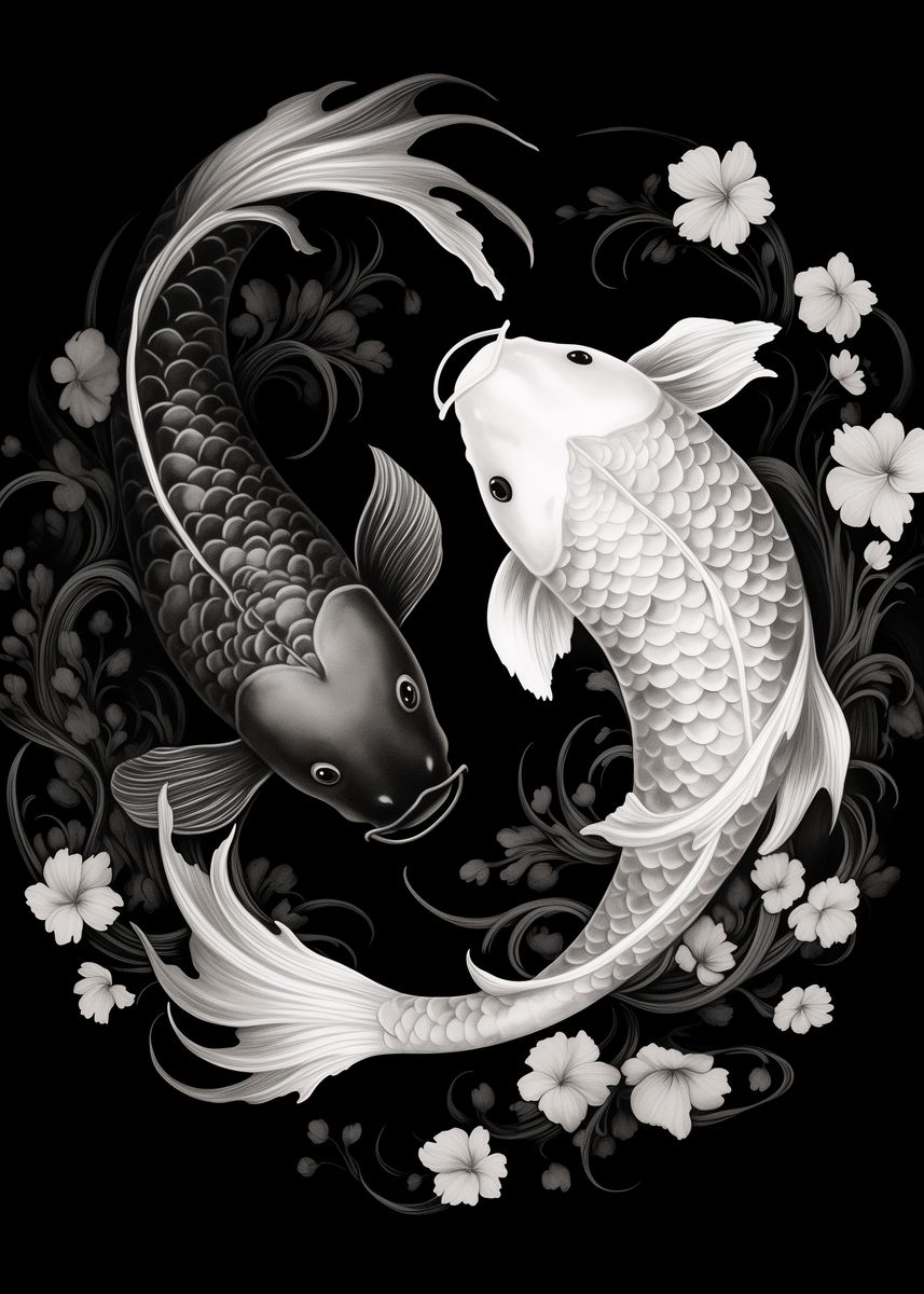 'Yin Yang Koi Fishes' Poster, picture, metal print, paint by ...