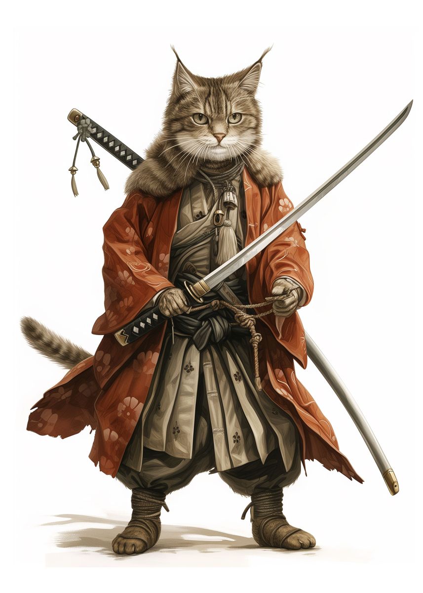 'Cat Samurai' Poster, picture, metal print, paint by Kimberly Nayra ...