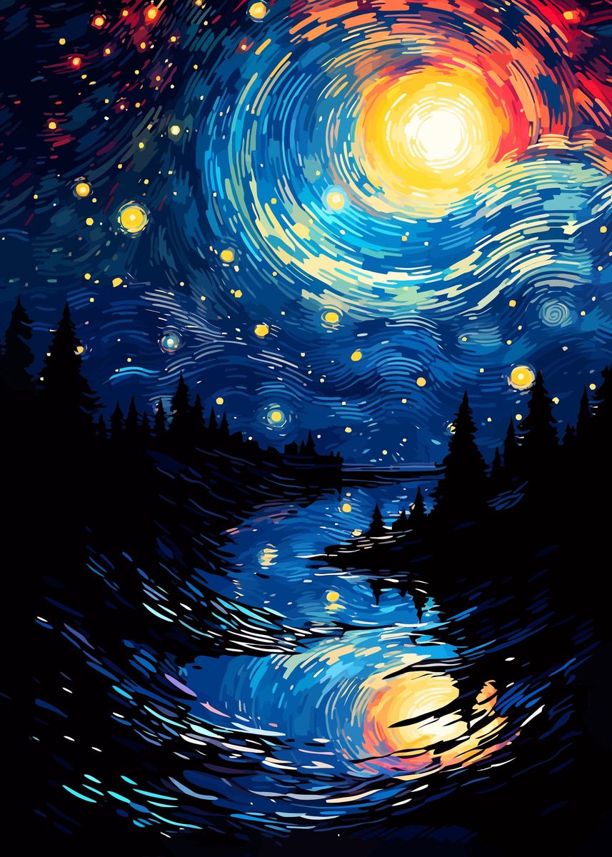 'Majestic Starry Night' Poster, picture, metal print, paint by Keiji ...