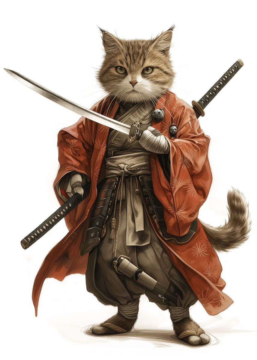 'Cat Samurai' Poster, picture, metal print, paint by Kimberly Nayra ...