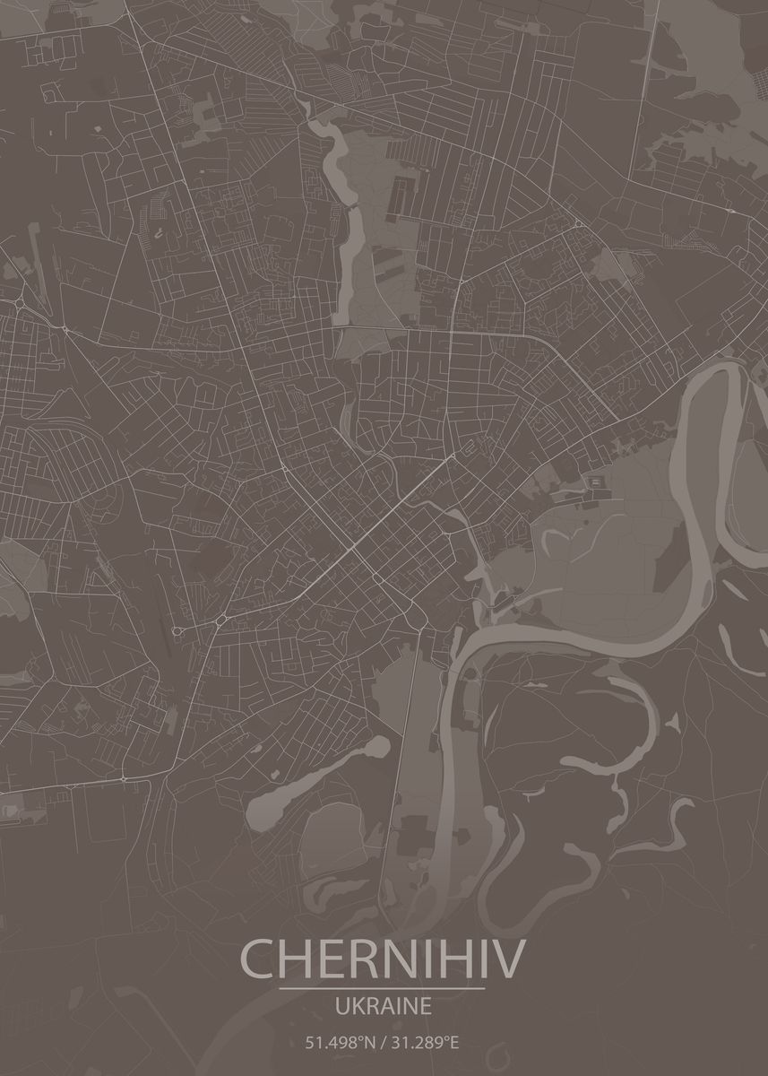 'Chernihiv Ukraine BrownMap' Poster, picture, metal print, paint by ...