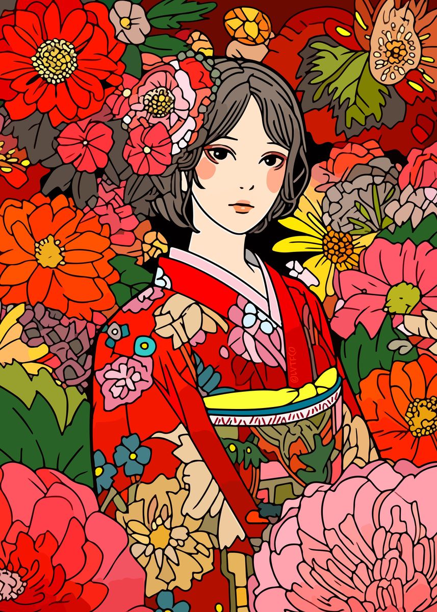 'Girl Kimono Sakura Art' Poster, picture, metal print, paint by LVTFCO ...