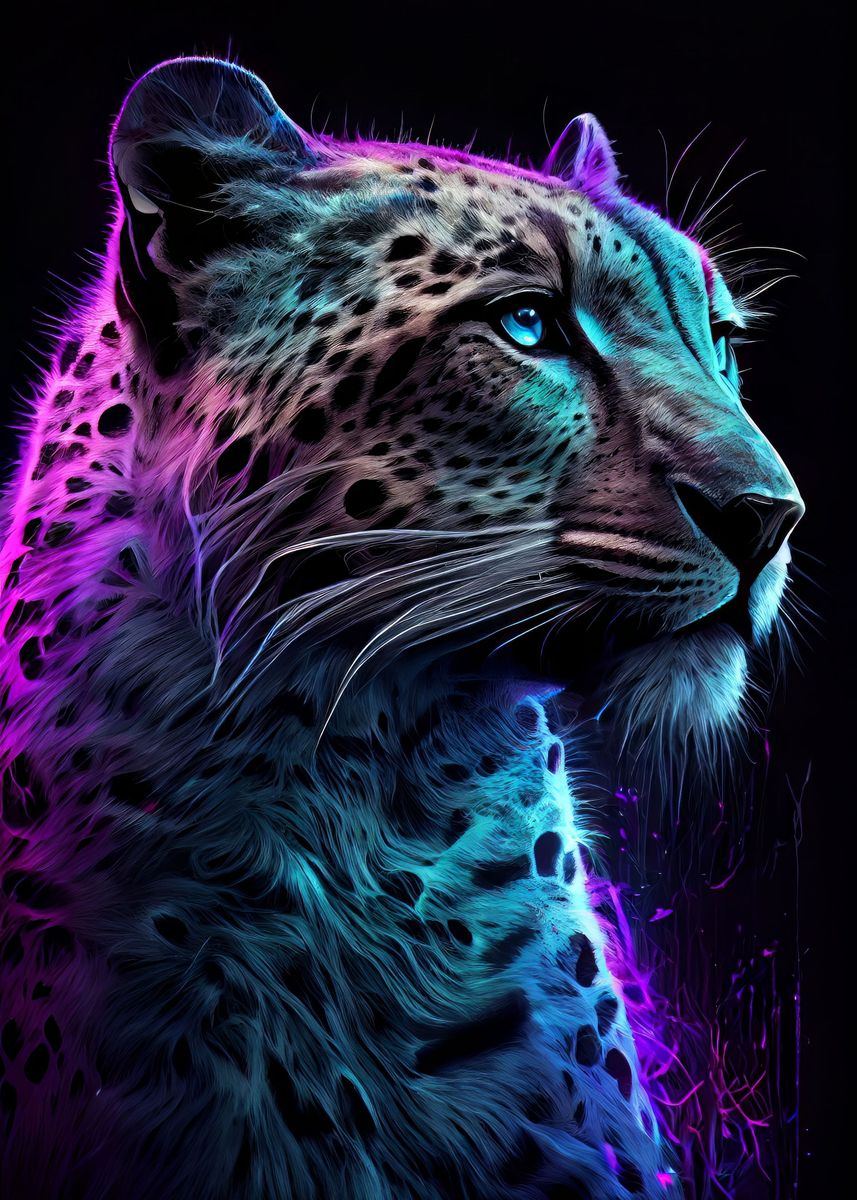 'Neon Cheetah Portrait' Poster, picture, metal print, paint by Scott ...