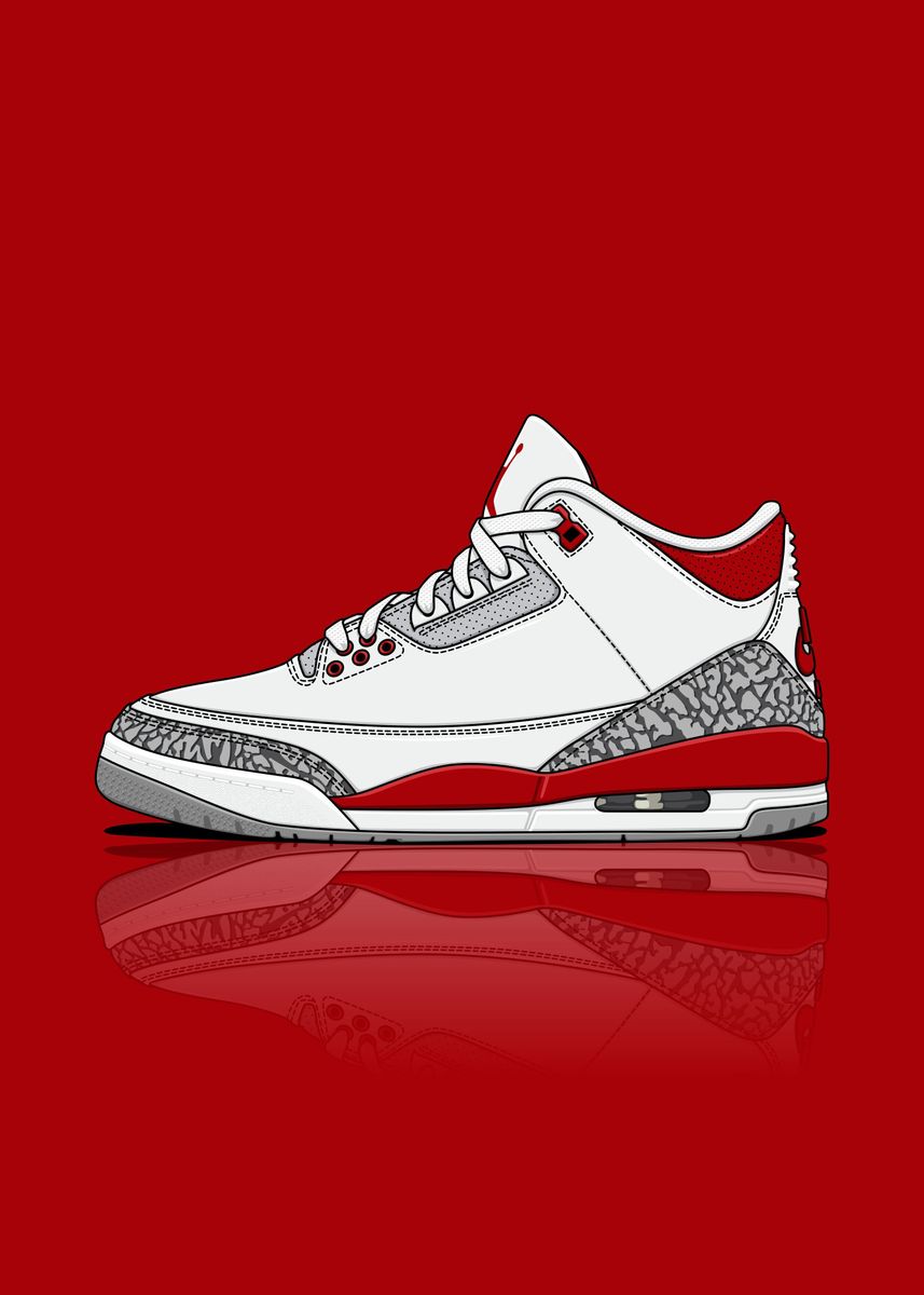 'Air Jordan 3 Fire Red' Poster, picture, metal print, paint by Dodi ...