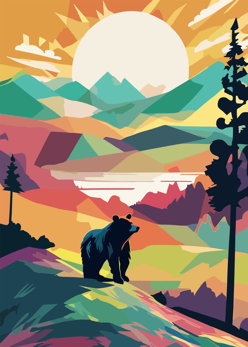 'Bear and Mountain' Poster, picture, metal print, paint by Ganola Store ...