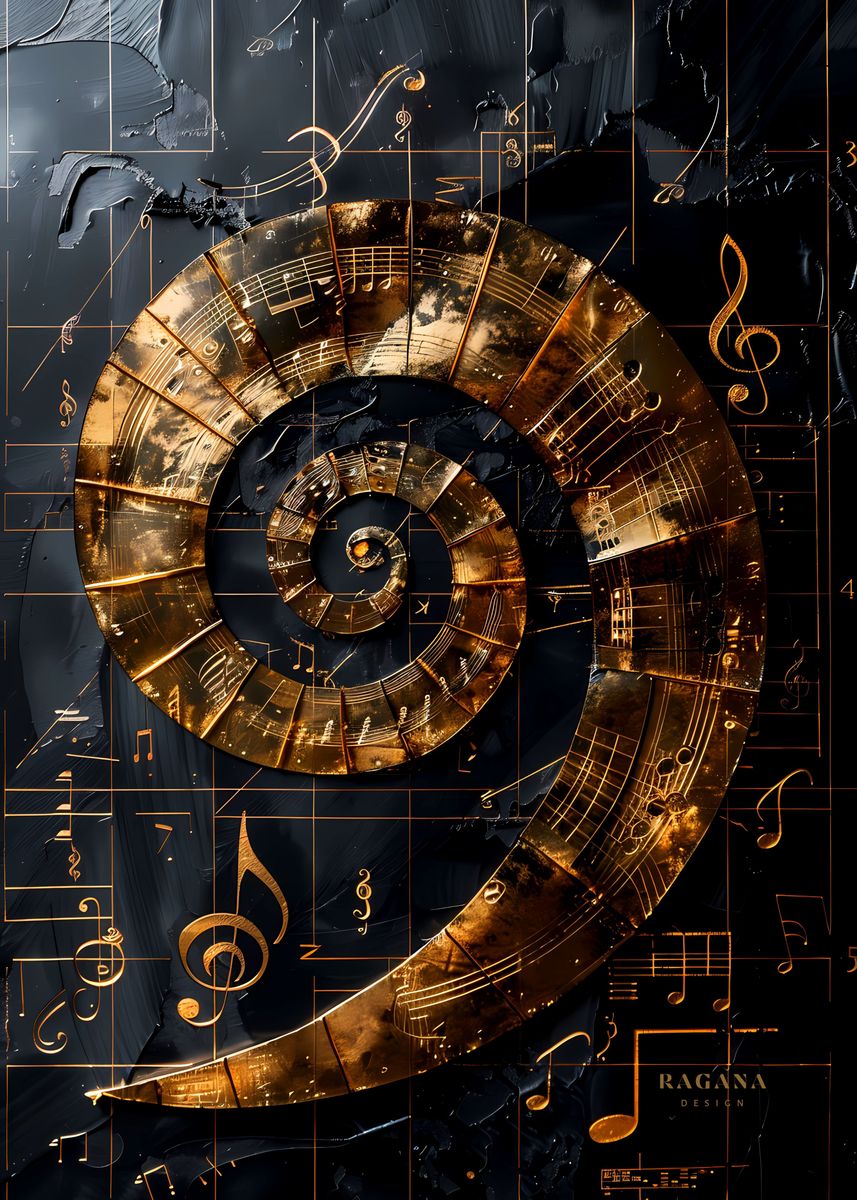 'Fibonacci and Music Notes' Poster, picture, metal print, paint by ...