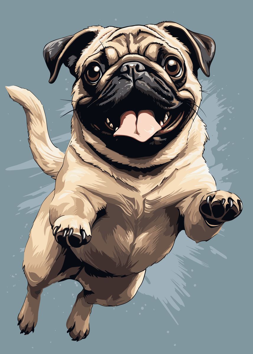 Pug Spring Graphic 'Jumping Pug Vector Art' Poster, picture, metal print, paint by Masaki ...