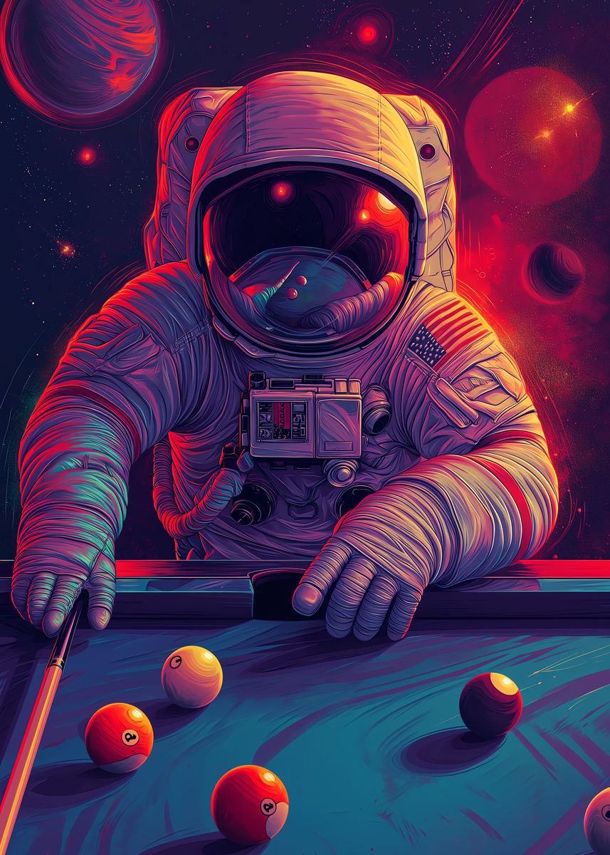 'Astronaut Billiards' Poster, picture, metal print, paint by Space Art ...