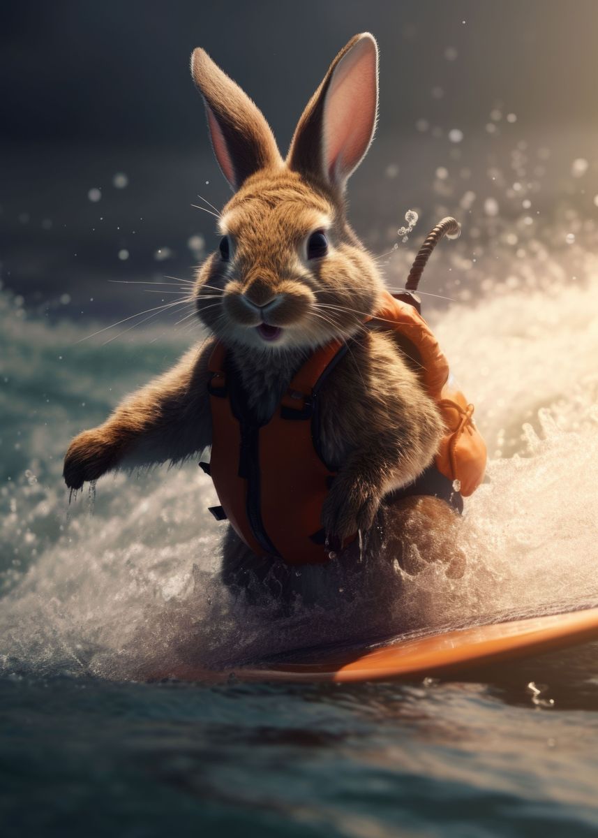 'Bunny on Surfboard 1' Poster, picture, metal print, paint by JR ...