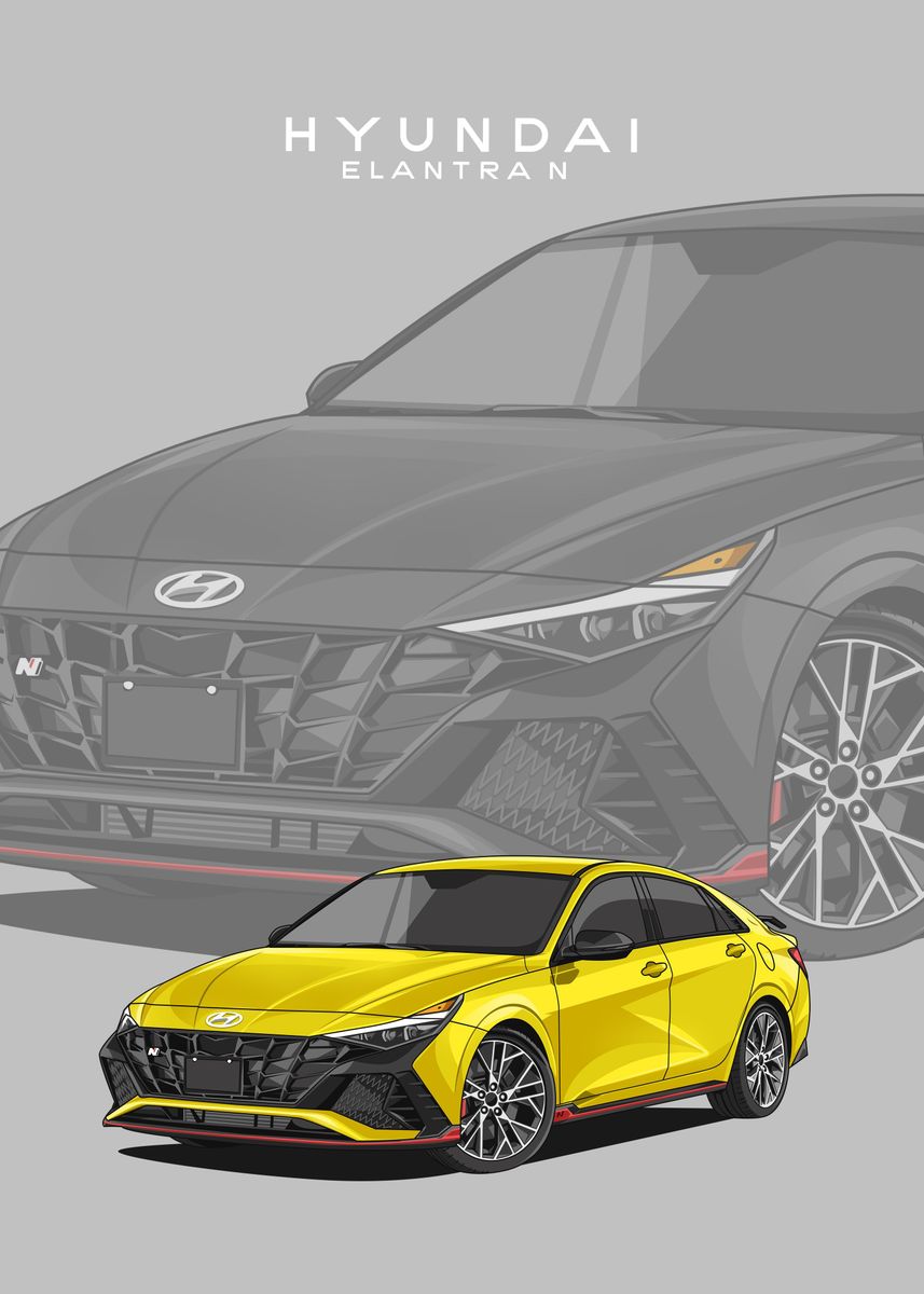 'hyundai elantra n yellow' Poster, picture, metal print, paint by ...