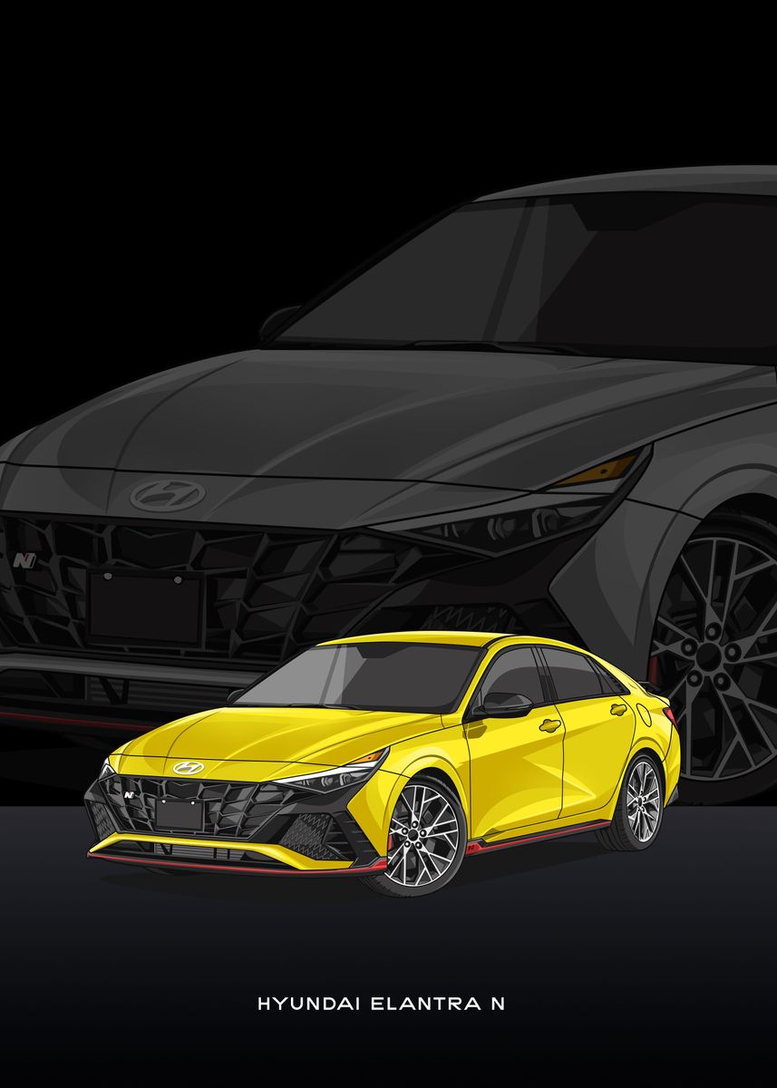 'hyundai elantra n yellow' Poster, picture, metal print, paint by ...