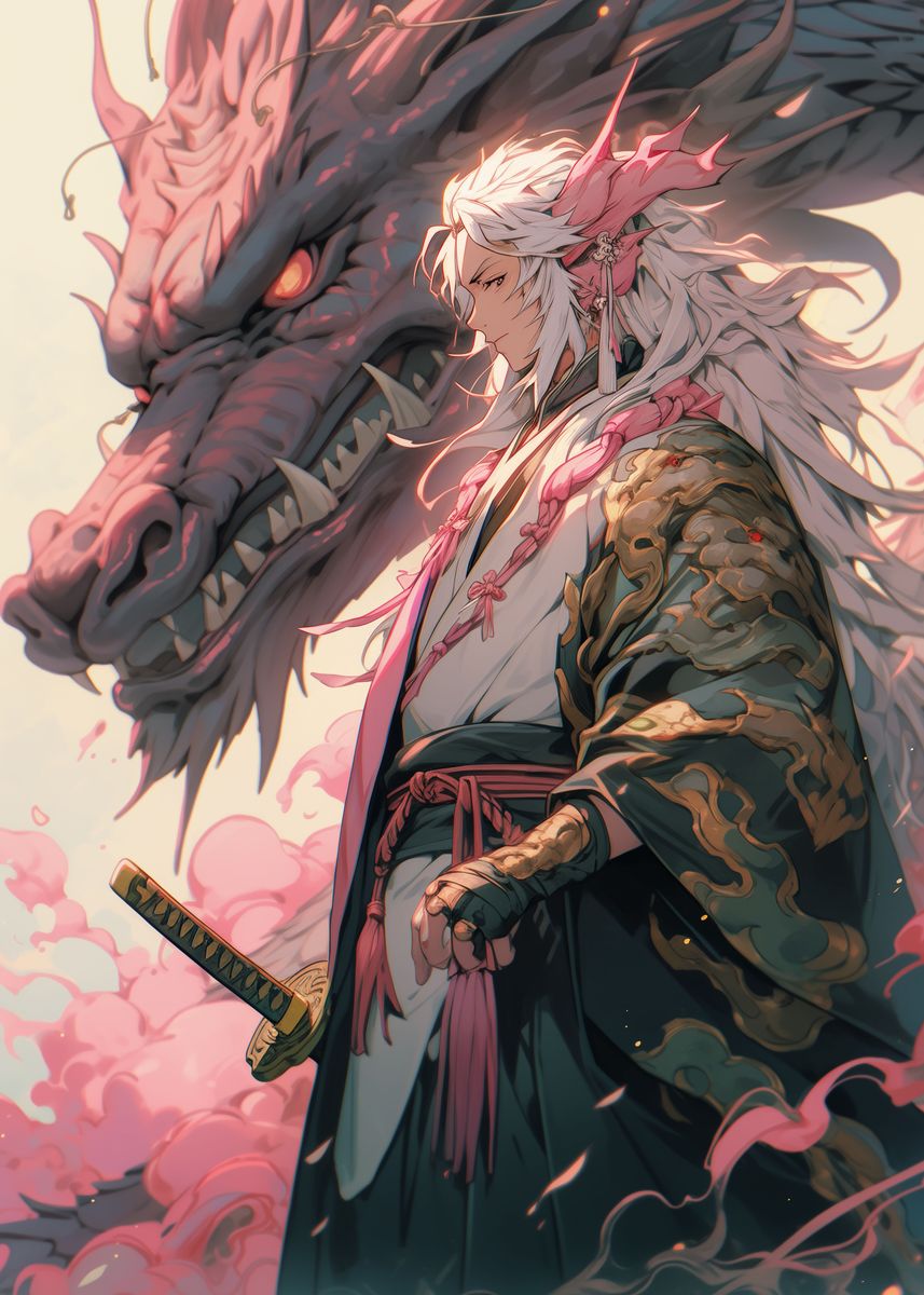 'Samurai and Dragon anime' Poster, picture, metal print, paint by Aryan ...