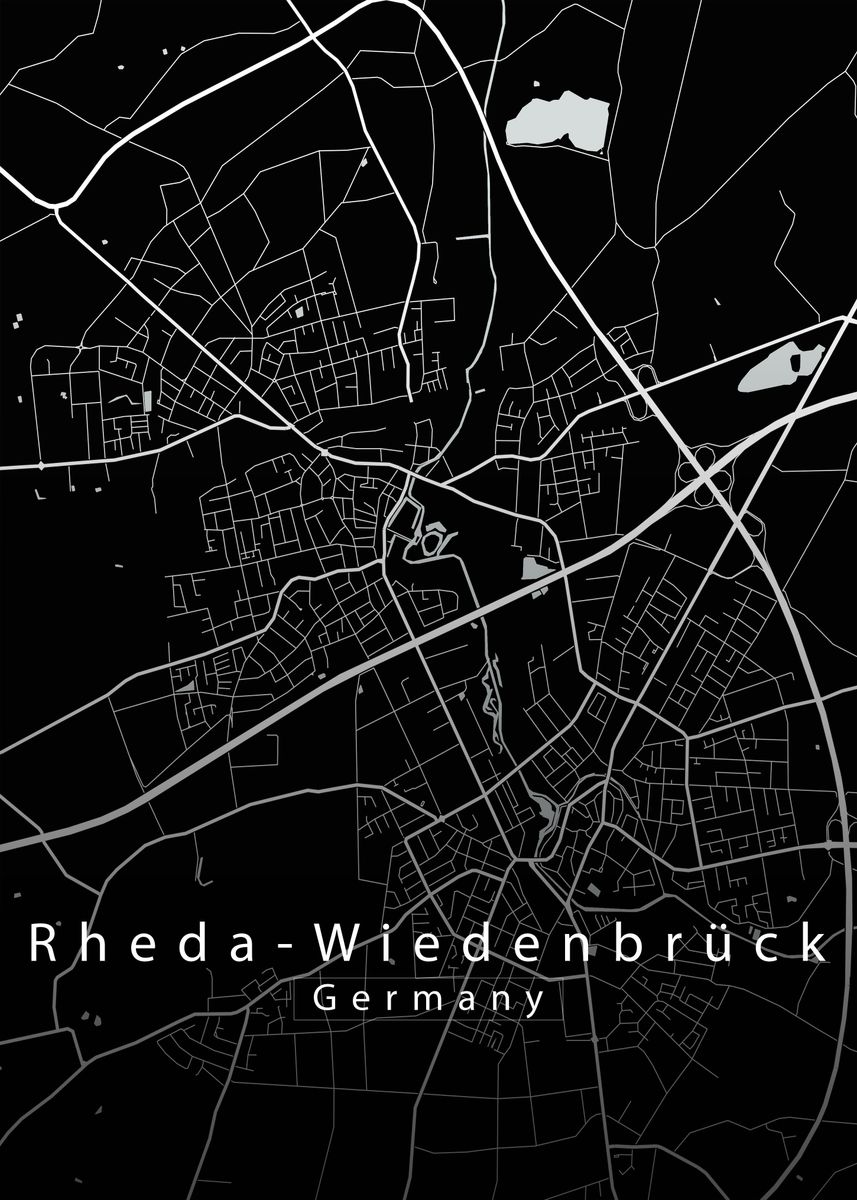 Rheda Map 'Rheda Wiedenbrueck Map' Poster, picture, metal print, paint by Robin ...
