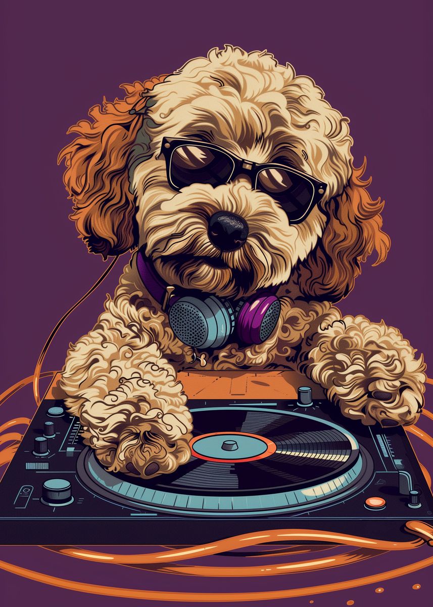 'Cockapoo Play Turntable' Poster, picture, metal print, paint by ...