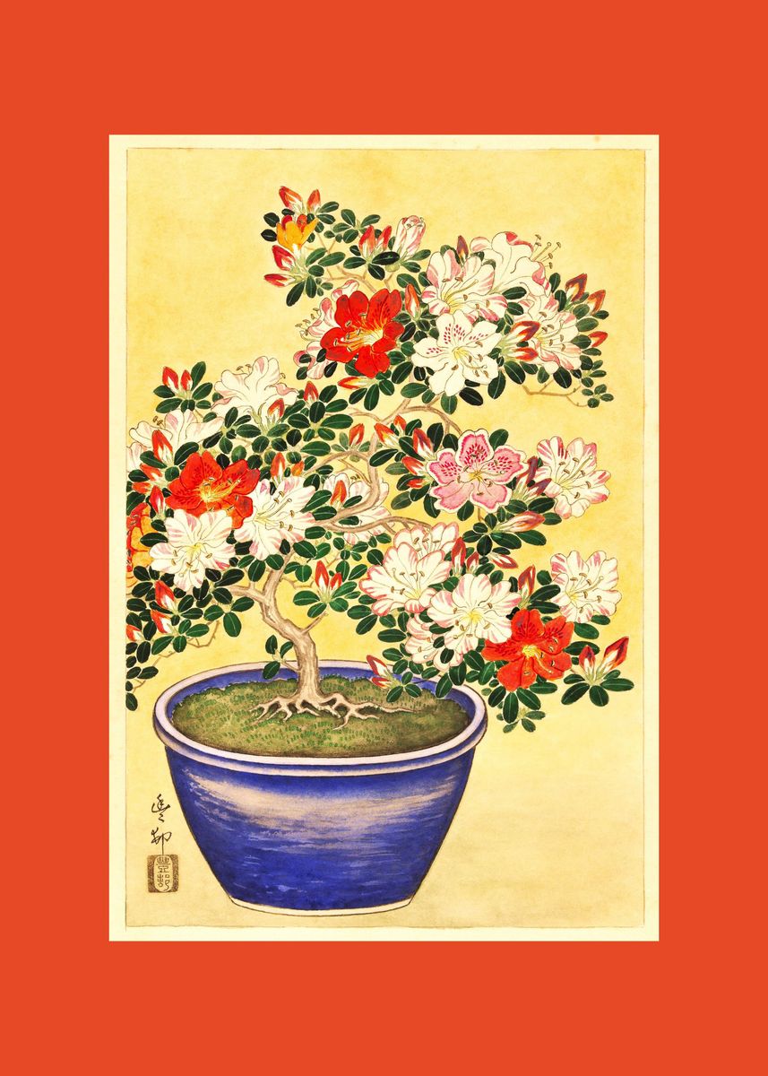 'Blooming Azalea Blue Pot' Poster, picture, metal print, paint by Gee ...