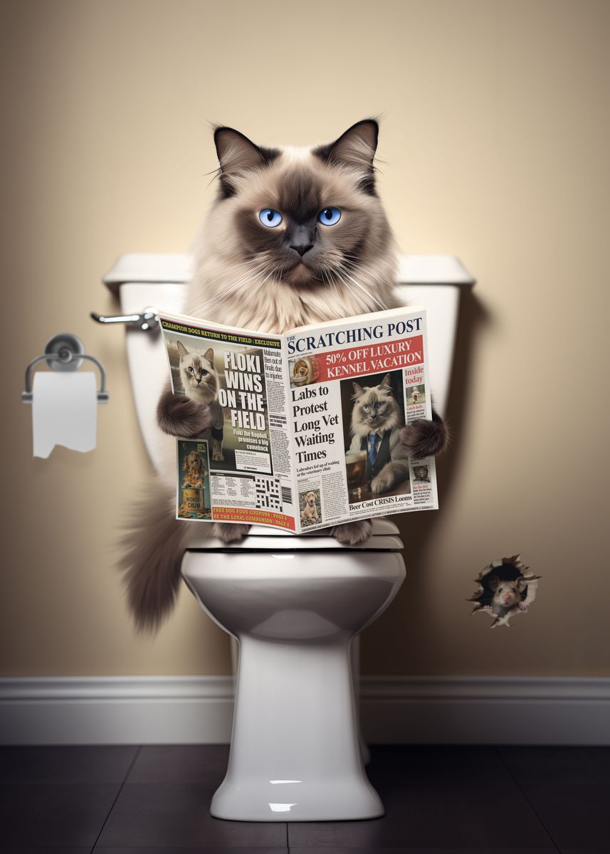 'Ragdoll Cat on the Toilet' Poster, picture, metal print, paint by ...