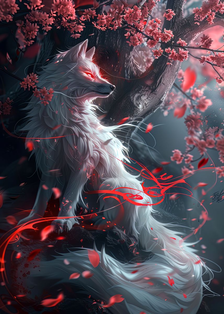 'white kitsune fox ' Poster, picture, metal print, paint by Adel S ...