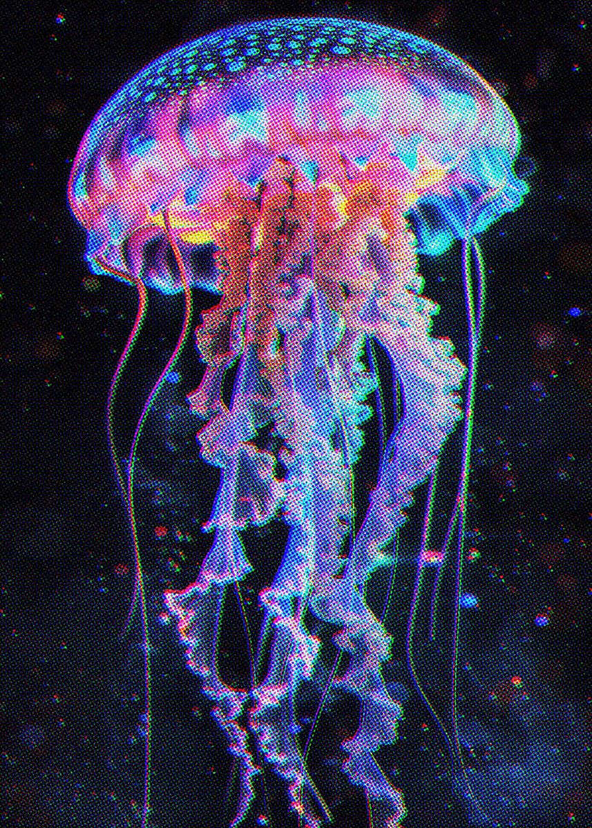 Fanth 'Retro Jellyfish' Poster, picture, metal print, paint by Fanth | Displate