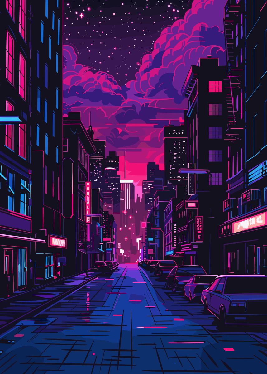 'Neon Cyberpunk City' Poster, picture, metal print, paint by Mesh ...