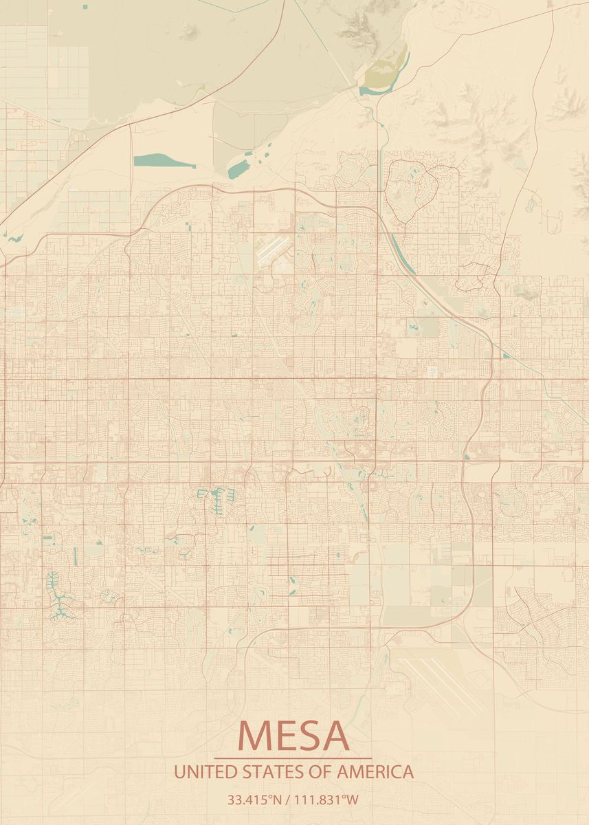 'Mesa Arizona Vintage Map' Poster, picture, metal print, paint by Wall ...