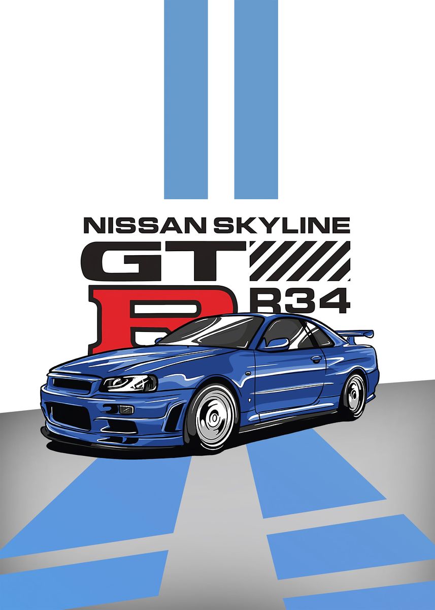 'nissan skyline sport car' Poster, picture, metal print, paint by seled ...