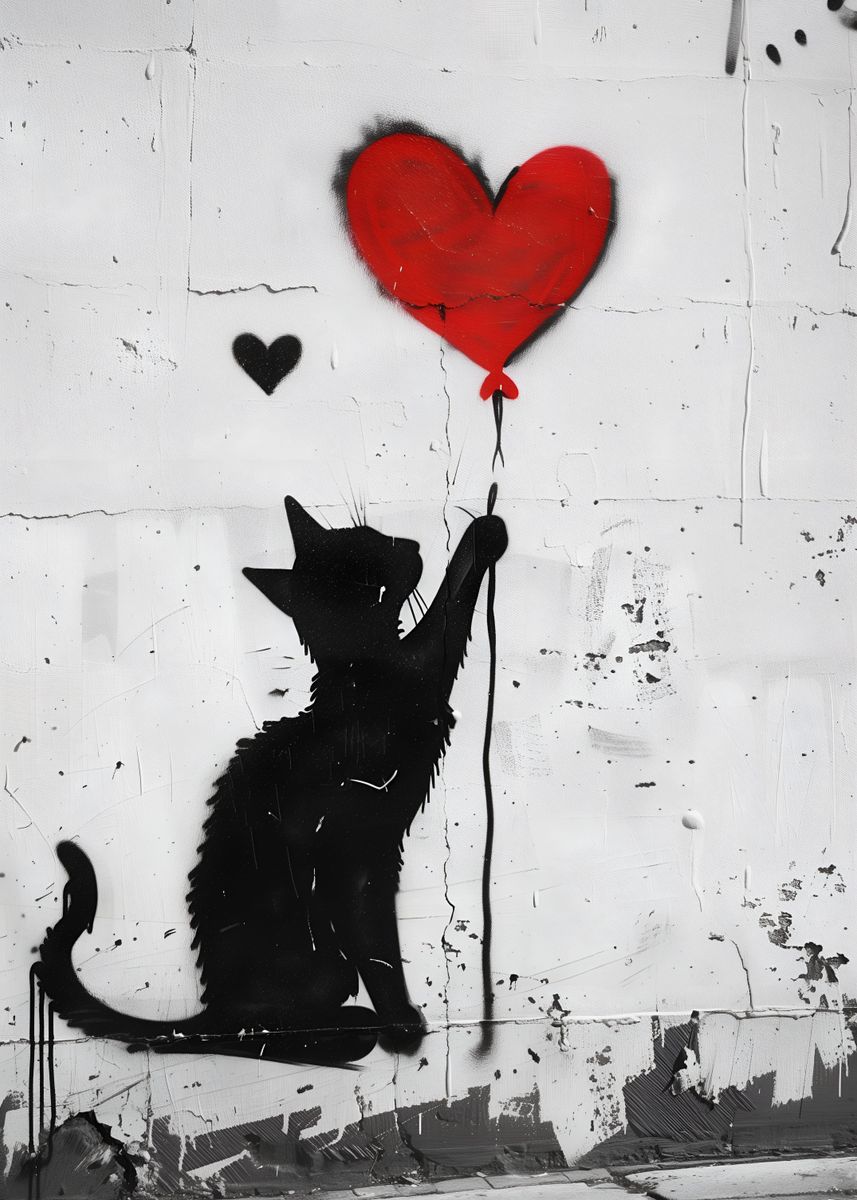 Black Cat Banksy Poster Picture Metal Print Paint By AI And ME black-cat-banksy-poster-picture-metal-print-paint-by-ai-and-me