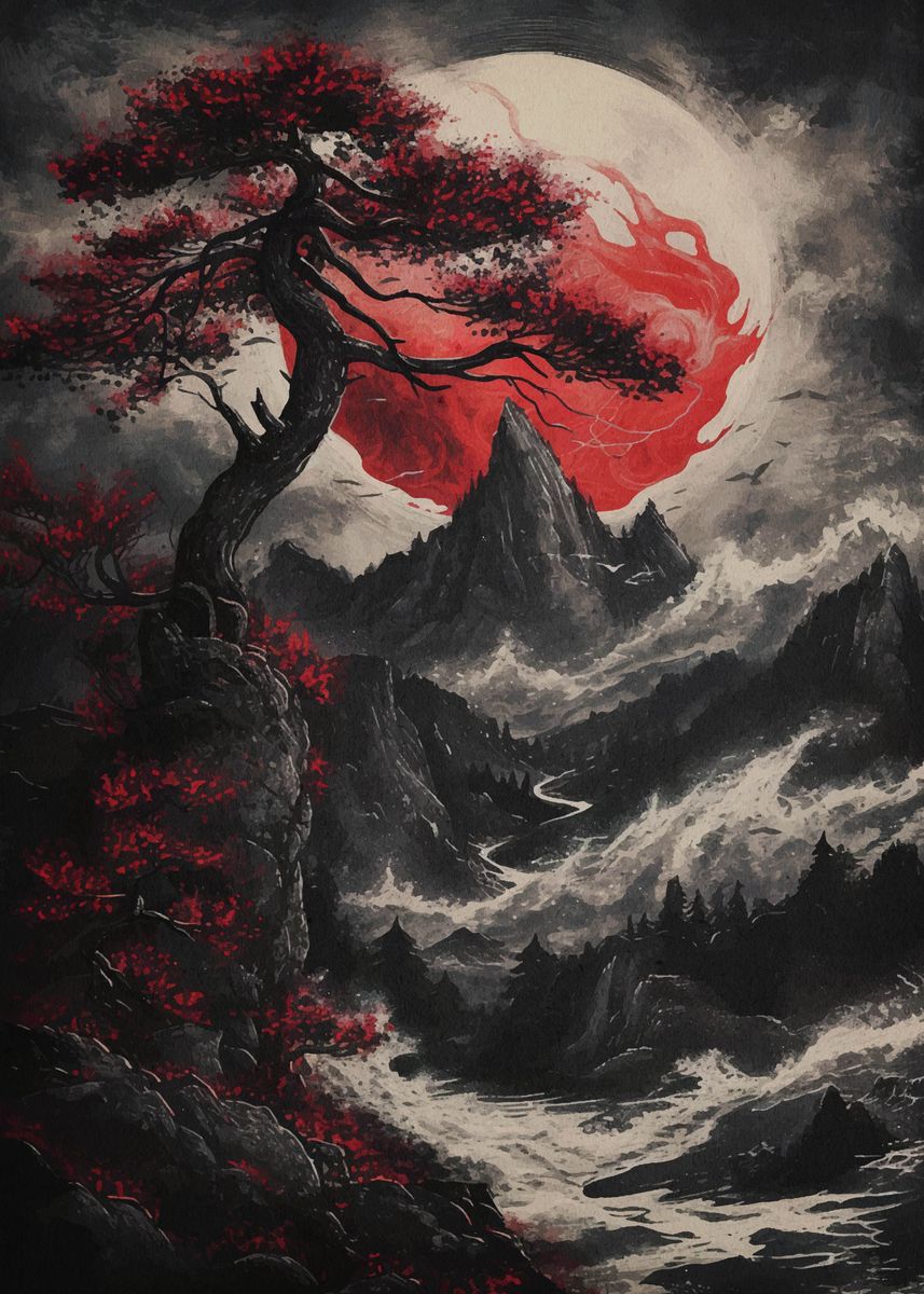 'Japanese Black Red ' Poster, picture, metal print, paint by Dominguez ...