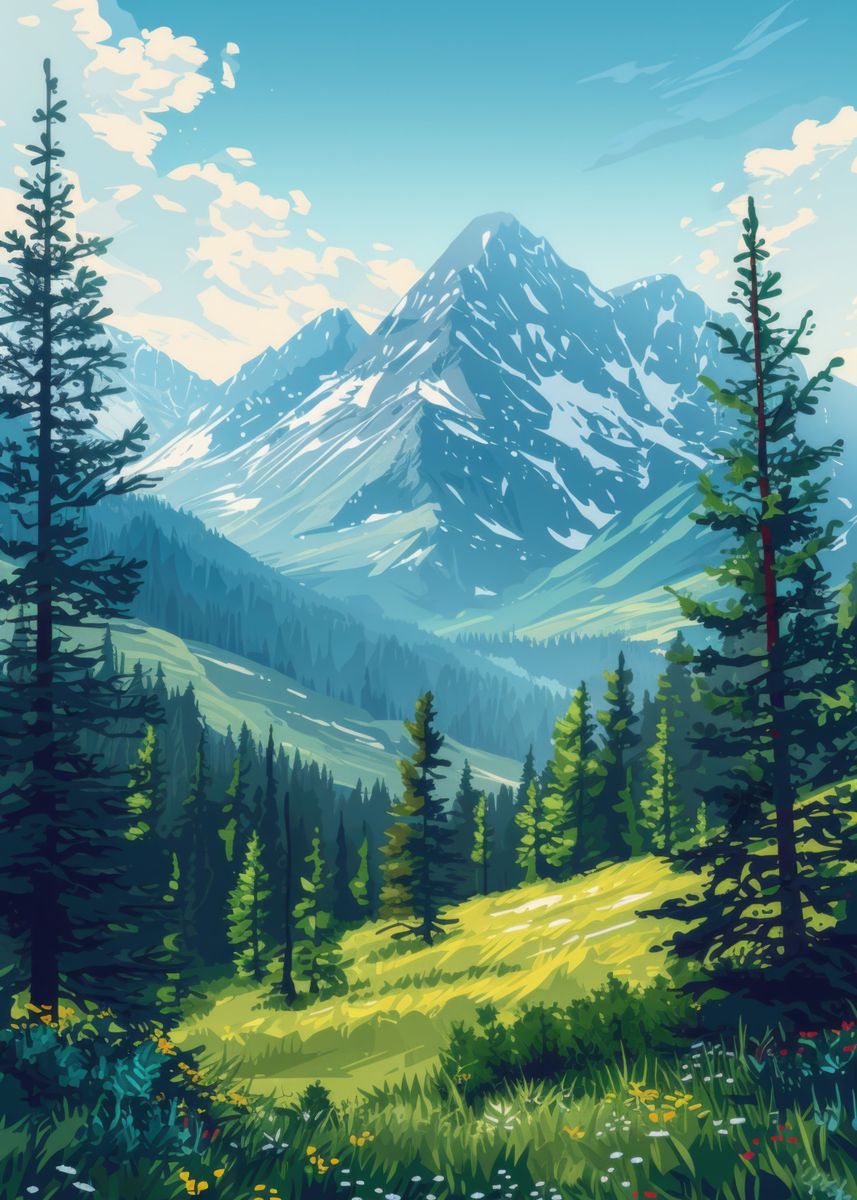 'Mountain Lush Forest' Poster, picture, metal print, paint by PERMADI ...