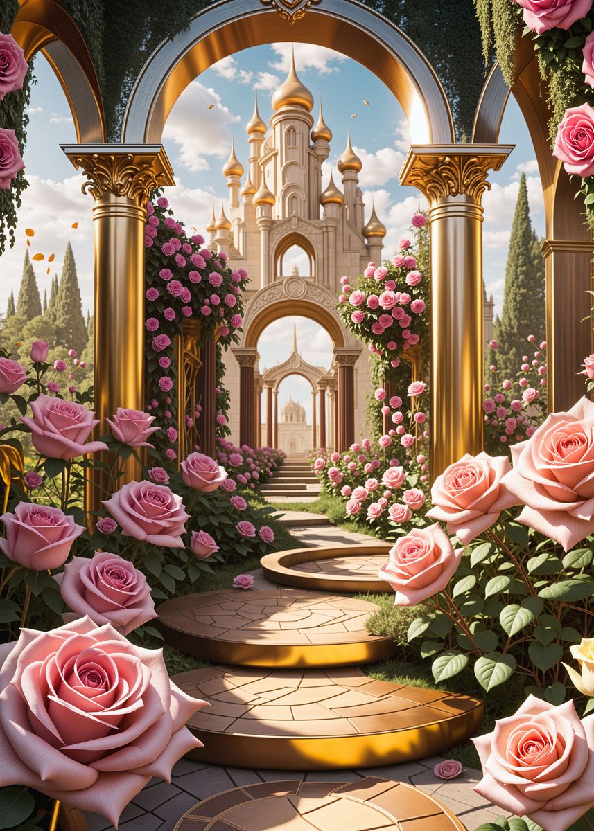 'Gold and Rose Castle' Poster, picture, metal print, paint by ...