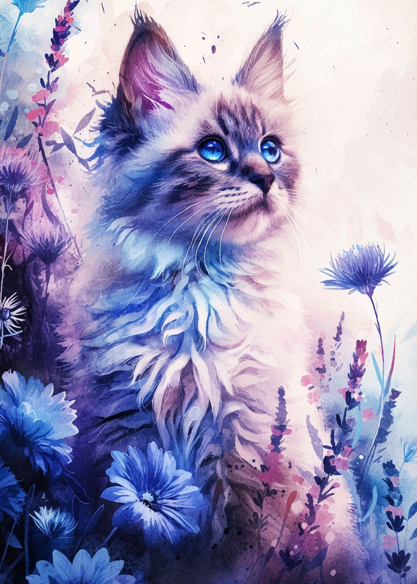 'Cat Flower Animal' Poster, picture, metal print, paint by Yannis ...