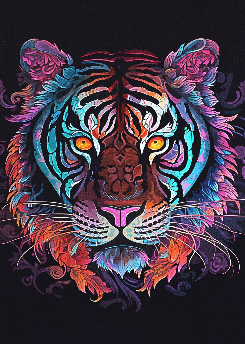 Fanth 'Line Art Tiger' Poster, picture, metal print, paint by Fanth | Displate
