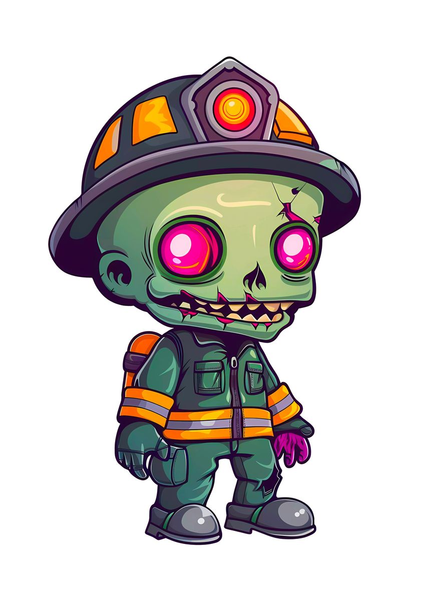 'Firefighter Zombie' Poster, picture, metal print, paint by Henning ...